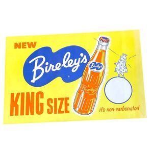Bireley's Orange Soda Advertising King Size‎ Bottle Paper Display Sign Vtg NOS